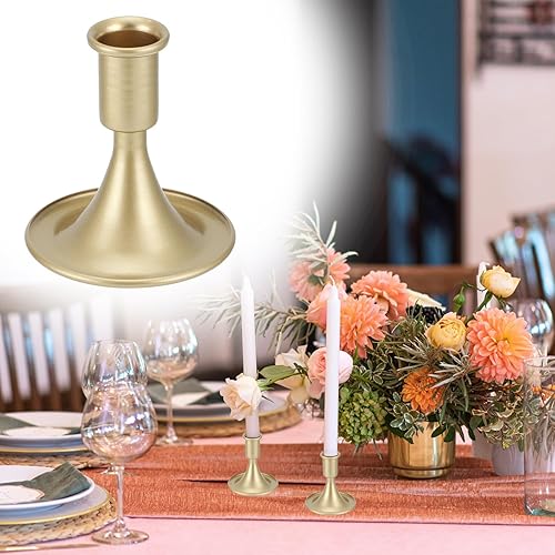 Miniatura 7 de QWORK Portavelas cónico dorado, 12 portavelas de metal para centro de mesa, bodas, decoraciones festivas