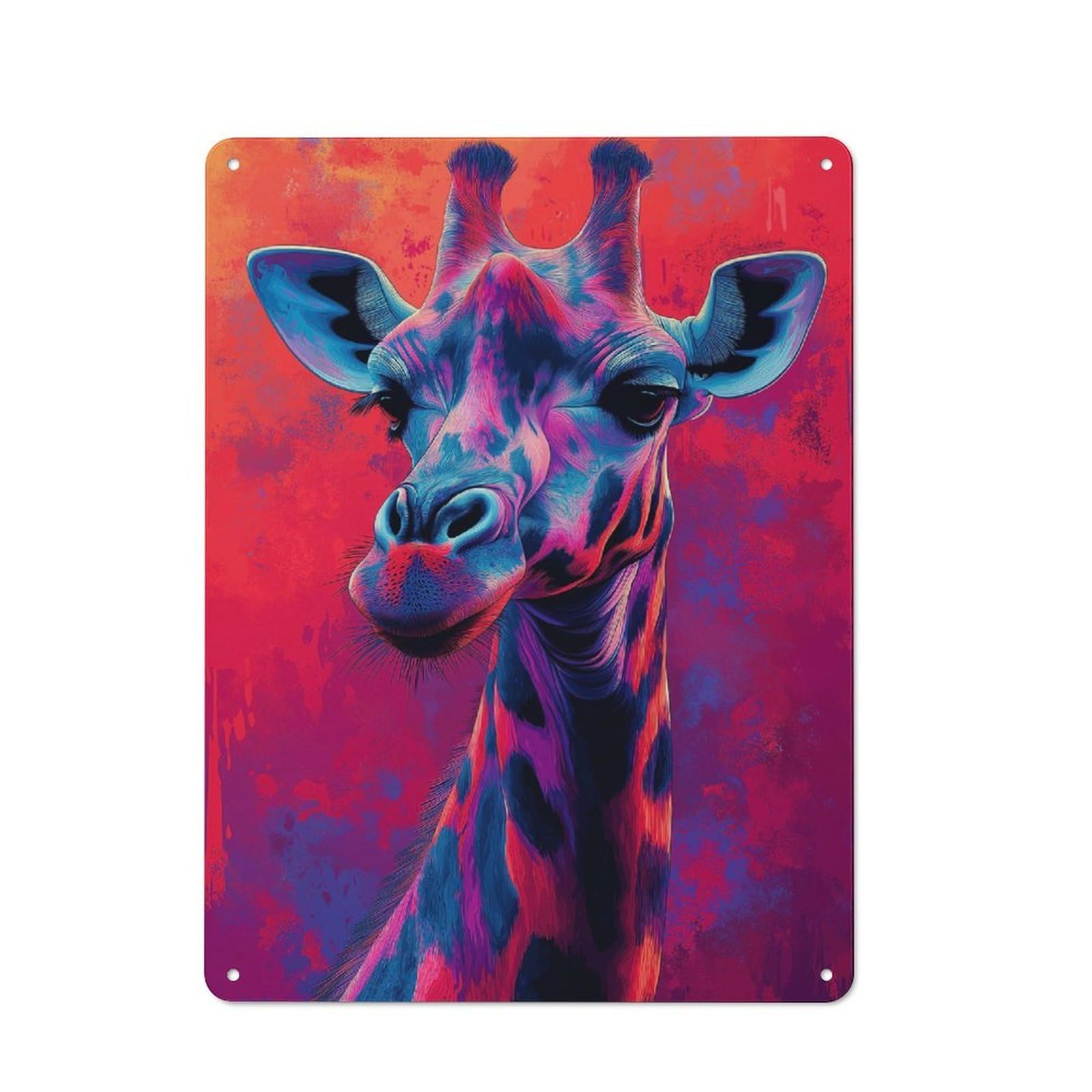 Junmoney Style-19 Tin Wall Plaque 40X30cm With Colorful Giraffe Portrait For Garage Wall, Suited To People Furnishing A Garage