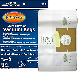Replacement Micro Filtration Vacuum Cleaner Dust Bags made to fit Hoover Style "S" Futura, Spectrum, Power Max Canister Vacuum Cleaners 9 pack