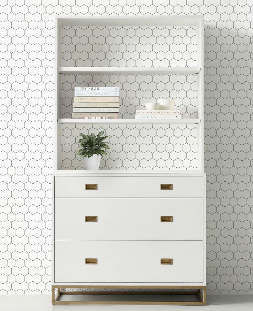 Simple Shapes Hexagon Lines Wallpaper - Peel and Stick (6 Sheet Pack - 2ft x 9ft)