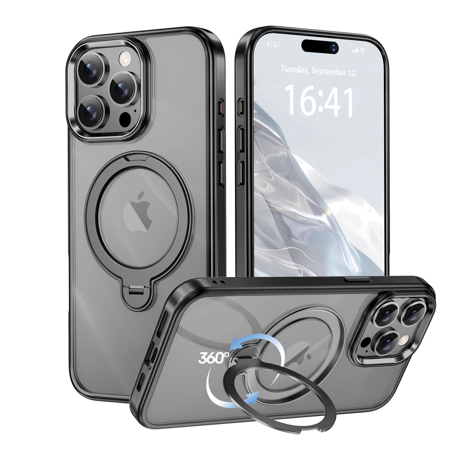 【透き通る上質感・多機能360°回転スタンド】KMAMBNG iPhone 15…