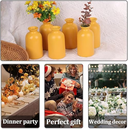 Miniatura 6 de Juego de 6 jarrones amarillos de cerámica para flores, jarrón moderno para decoración de mesa, jarrón pequeño bohemio para decoración del hogar,