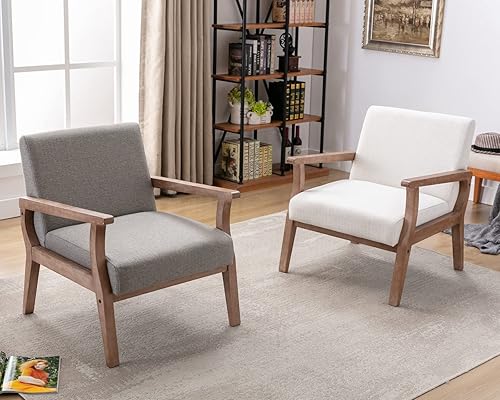 Miniatura 7 de Silla reclinable tapizada de mediados de siglo, moderna silla decorativa cómoda de tela, silla de esquina para interiores con marco de madera para