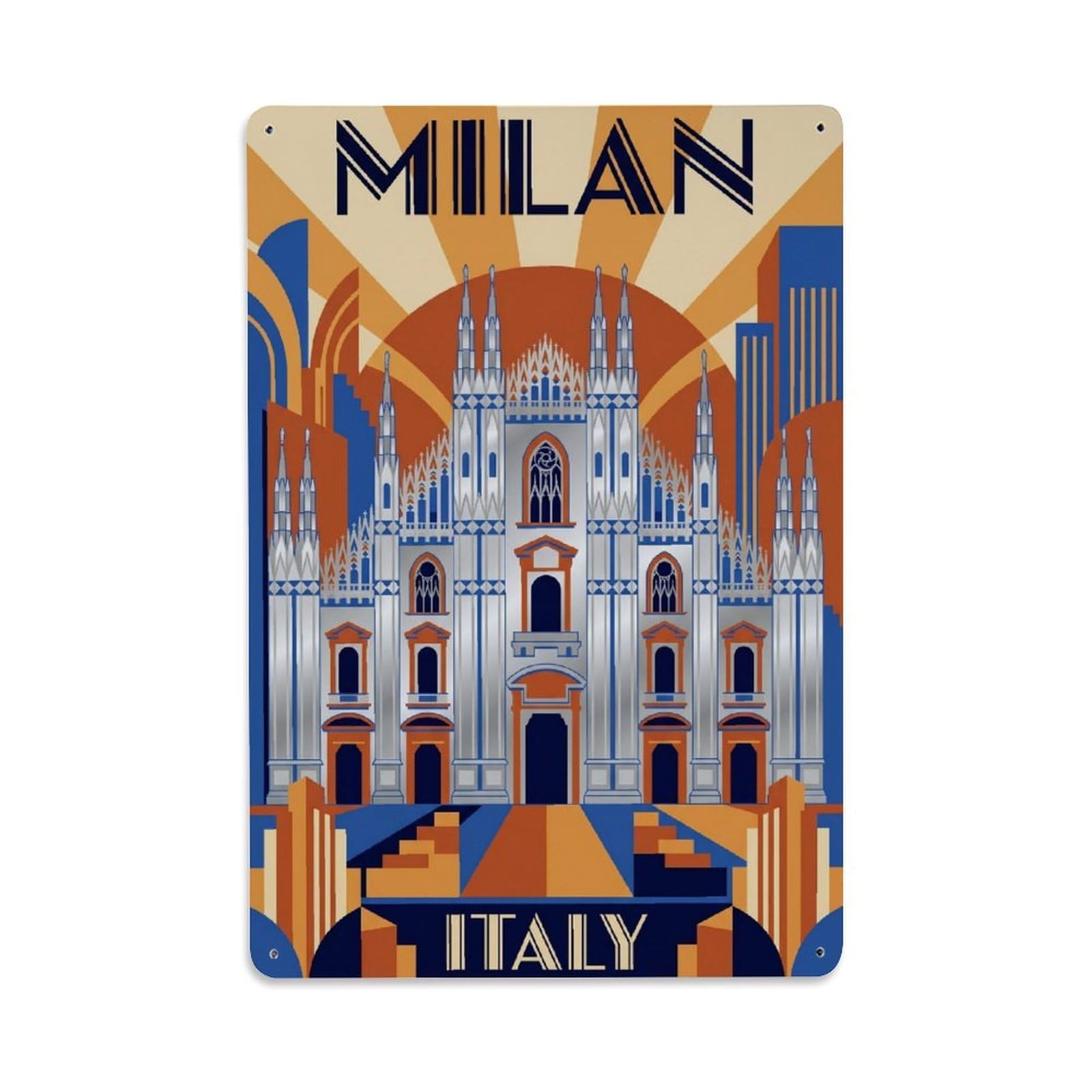 Olhnbad Style Historic Milan Italy Geometric City Travel Metal Tin Sign