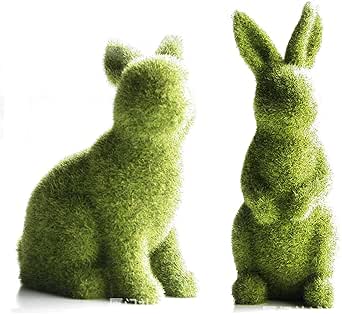 Amazon.com: Rabbit Garden Statues Easter Moss Bunny Figurine Green ...