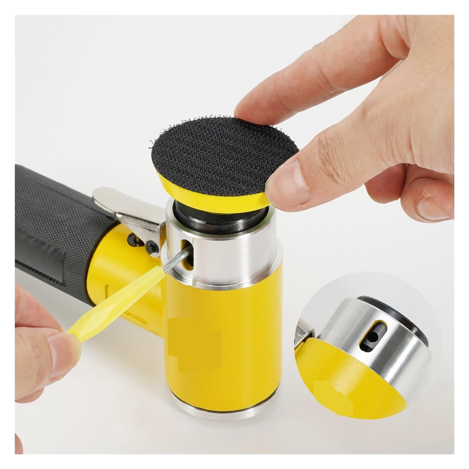 Szlifierka taśmowa Mini Orbital 2/3 "Szlifierka pneumatyczna Pneumatyczna polerka Szlifierka Bufor Dual Action Polerka oscylacyjna 80 szt. Zestaw papieru ściernego do obróbki metali i drewna