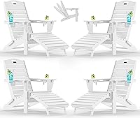 Vista 15 de Ciokea Juego de 2 sillas plegables Adirondack con otomano retráctil para hoguera, silla de patio con reposapiés extraíble, resistente a