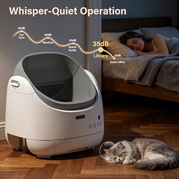 BonJela Open-Top Self Cleaning Litter Box, Automatic Litter Box with Front-Facing Proximity Sensor, Odor Control for Multiple Cats with App Control, Includes Litter Mat & Waste Bags