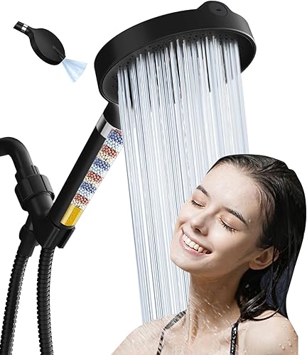 Miniatura 12 de Cabezal de ducha filtrado de 6" con mango, cabezal de ducha de alta presión de 6 chorros con filtro para agua dura, cabezal de ducha de mano