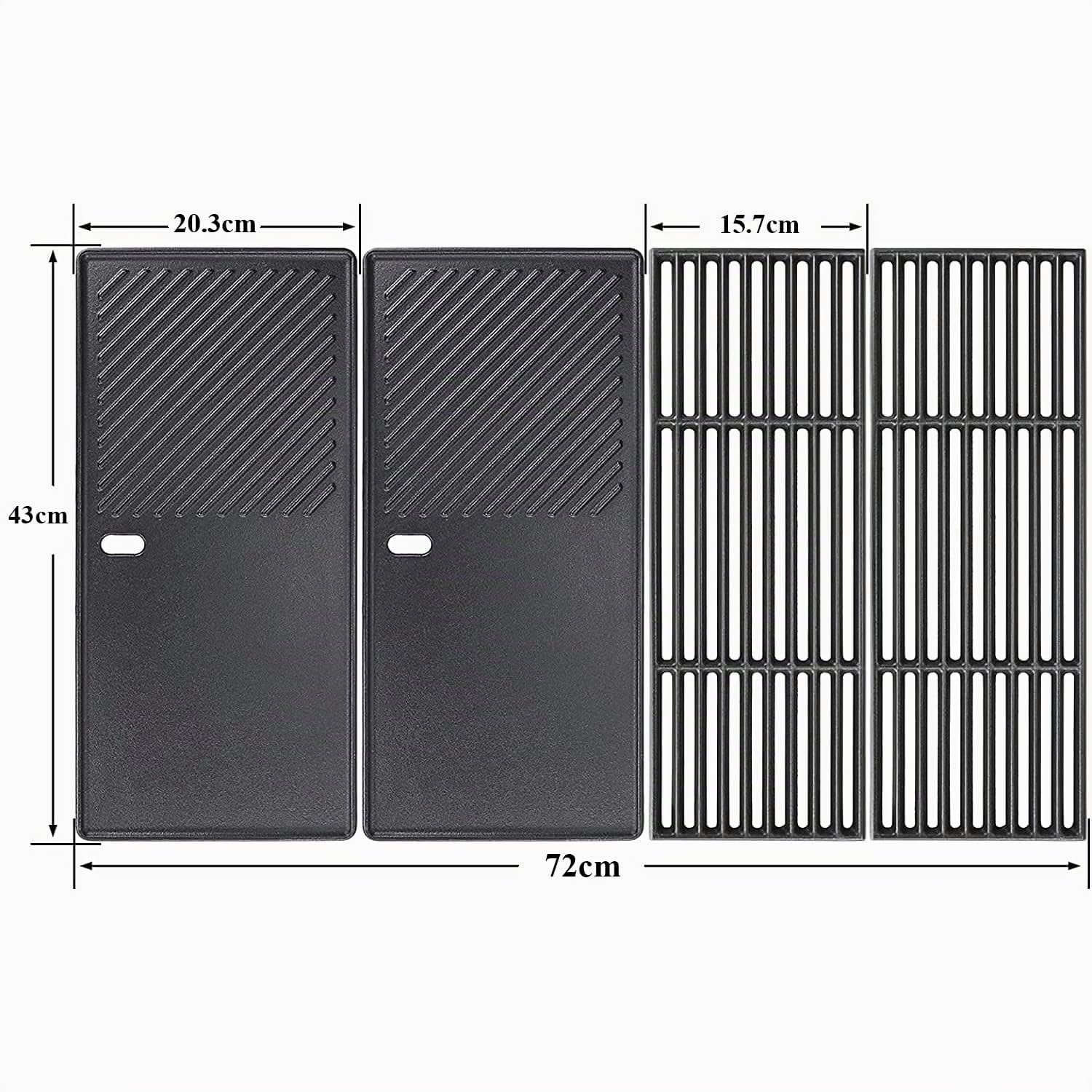 Denmay 20,3 x 43cm Plaque et grille en fonte émaillée pour Charbroil, Enders Boston 4, Enders Monroe PRO 4, Gourmet BBQ et autres grils à gaz, Poêle à griller avec poignée Easy Grip pour feu ouvert