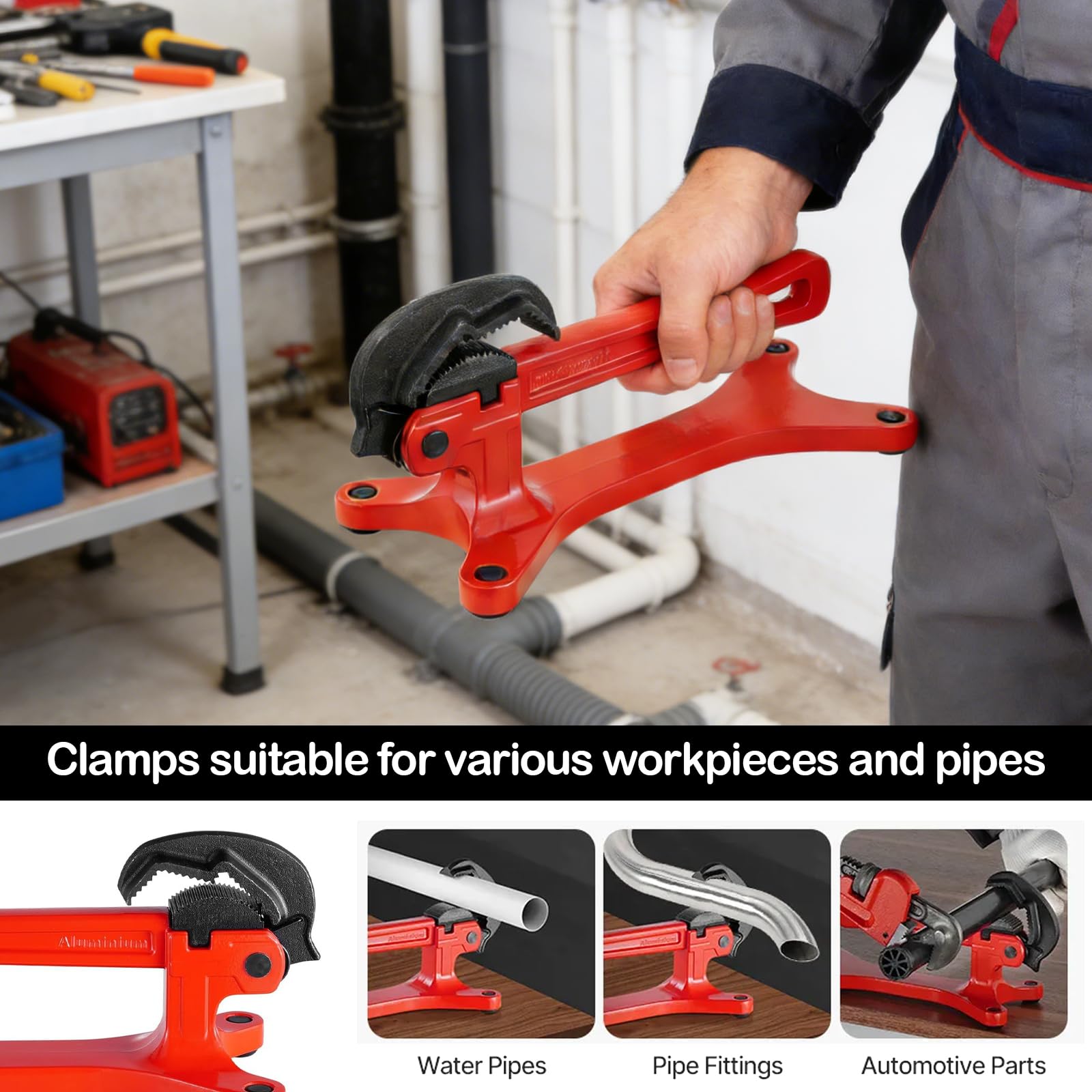 Pipe Brackets, Pipe Tightening Vise Portátil Tornillo de Banco de Tubo de Tuberías de 0,3 cm a 3,8 cm Herramienta de Sujeción de Tubos con Ajuste Automático de La Fuerza de Sujeción