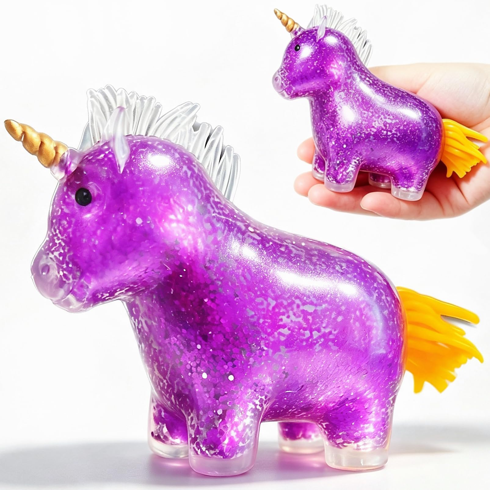 Purple Unicorn Mochi Fidget Figures for Vase Filler, Animal Figurines