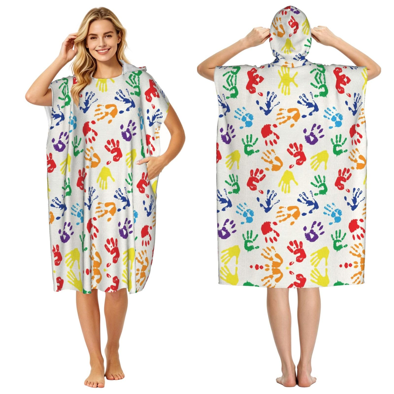 Poncho à capuche microfibre arc-en-ciel pour le change adulte