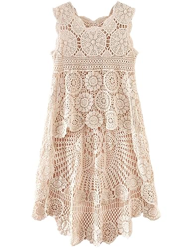 PUWEI Women's Hollow Out Hi-Low Tank Top Floral Crochet Swimsuit