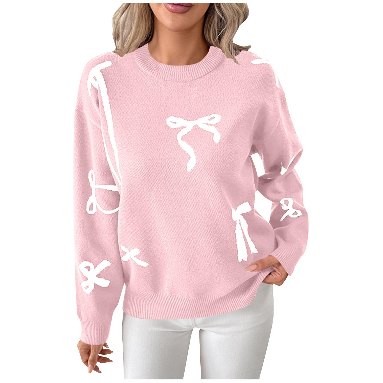 Valentine Sweater for Women 2026 Trendy Cute Bow Chunky Knit Pullover Sweaters Crewneck Loose Fit Casual Shirts