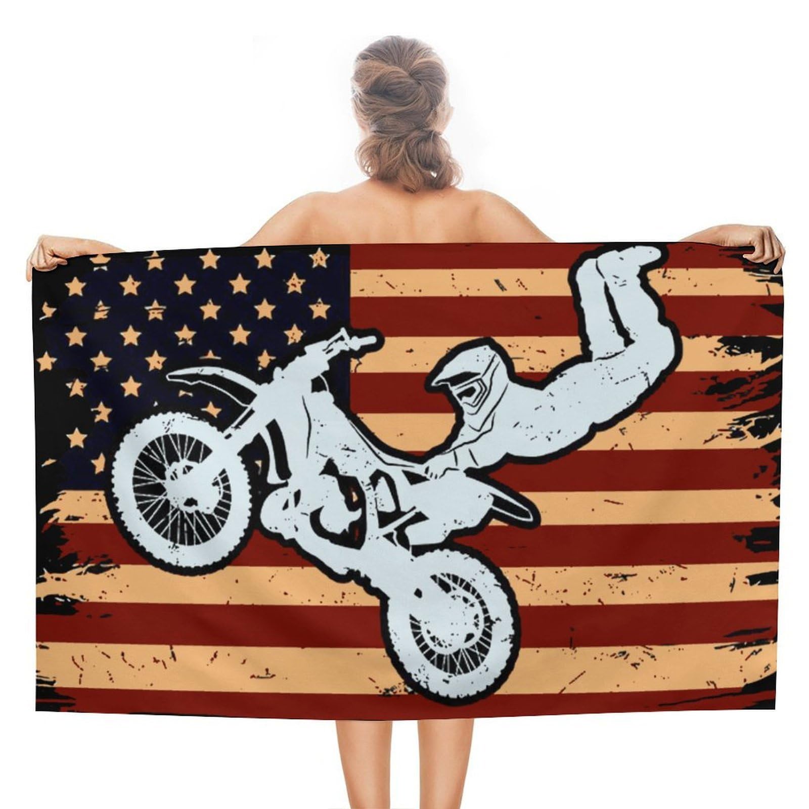 CGSBNGHA Motocross Dirt Bike USA Americans-Flag Beach Towels Soft Bathroom Bath Pool Swim Towels for Women Men