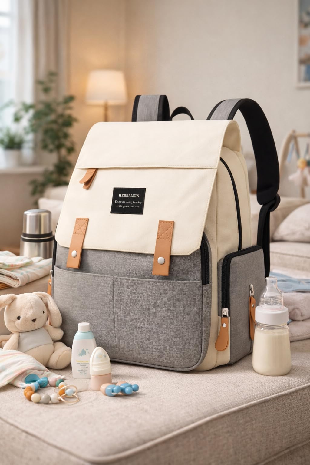 Heberlein Prestige Baby Wickelrucksack - große Wickeltasche für Mama & Papa, wasserabweisend mit vielen Fächern & isolierten Taschen, inkl. Wickelauflage & Kinderwagenbefestigung - ideal für unterwegs