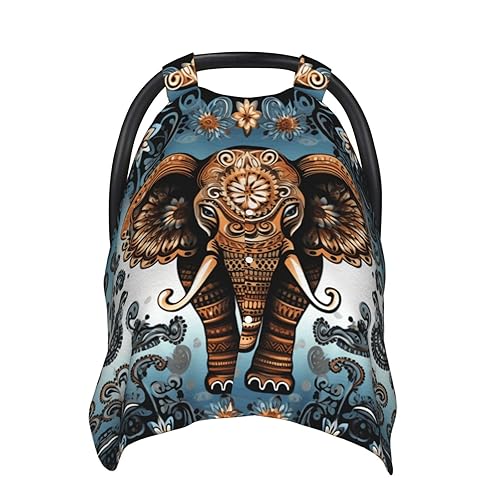 Baby Car Seat Canopy Cover for Mom, Soft Breathable Nursing Breastfeeding Covers Multi Use Stroller Sun Shade Newborn Shower GiftElephant Pattern