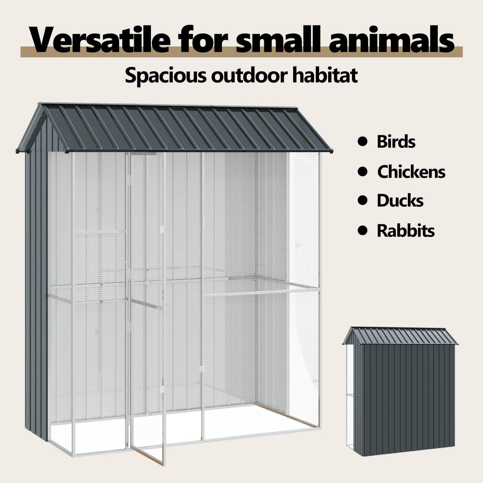 vidaXL Gabbia per Uccelli Antracite 215 x 110 x 247 cm Acciaio zincato, Giardino e terrazza, Moderna casa per Uccelli, Gabbia Resistente, voliera da Esterno, Design per Animali