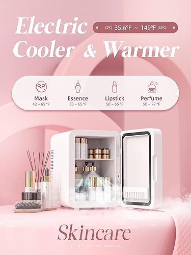 Miniatura 2 de BOGDA Mini refrigerador para artículos de cuidado de la piel (4 litros/6 latas) con luz LED regulable, espejo, enfriador y calentador para