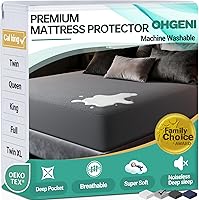 Vista 25 de OhGeni Protector de colchón impermeable, sábana bajera ajustable de tamaño matrimonial con bolsillo profundo, funda de colchón hipoalergénica