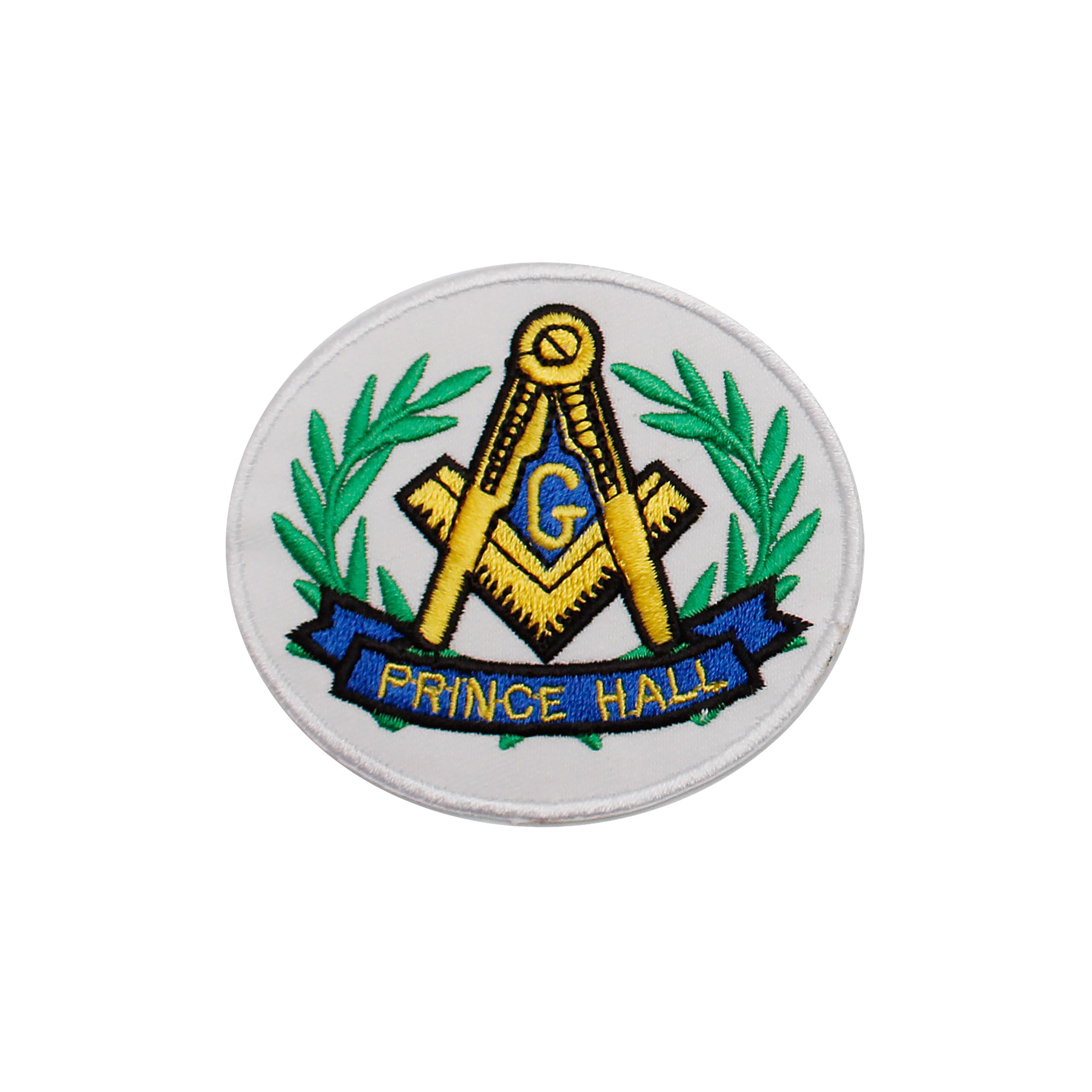 Masonic Prince Hall Wreathed Patch - Machine Embroidered Iron on Emblem no Sewing Needed - 3x3 Inches Masonic Badge for Aprons, Vests, Bags &amp; Apparel