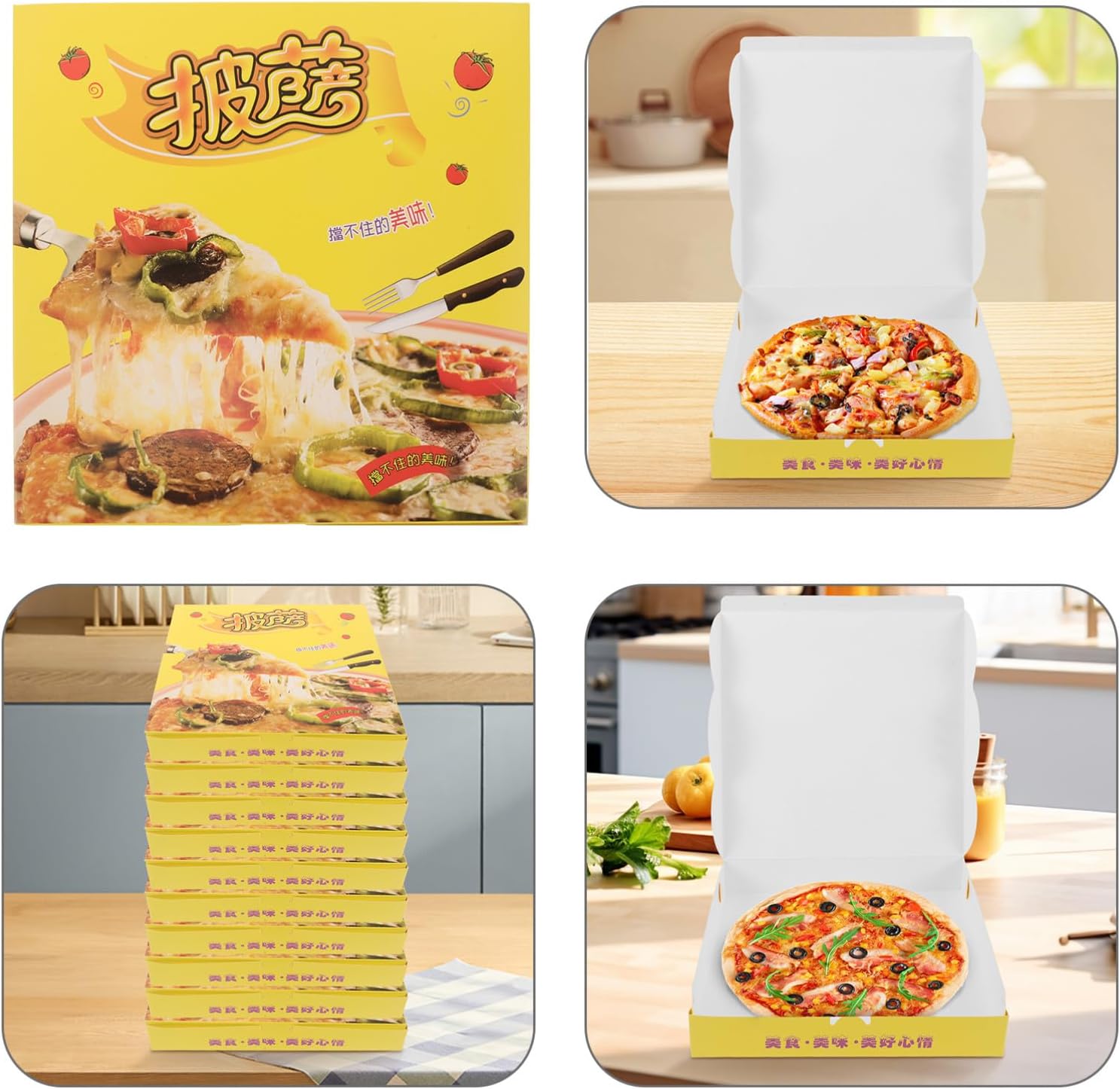 40pcs 9in Thickened Paper Pizza Boxes Pizza Slice Storage Container Square Cardboard Food Takeout Packaging for Parties