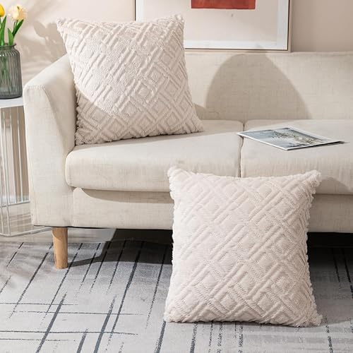 Miniatura 2 de ETASOP Almohadas decorativas de 18 x 18 pulgadas, fundas de almohada de lana sintética de felpa suave para el hogar, juego de 2 almohadas bohemias