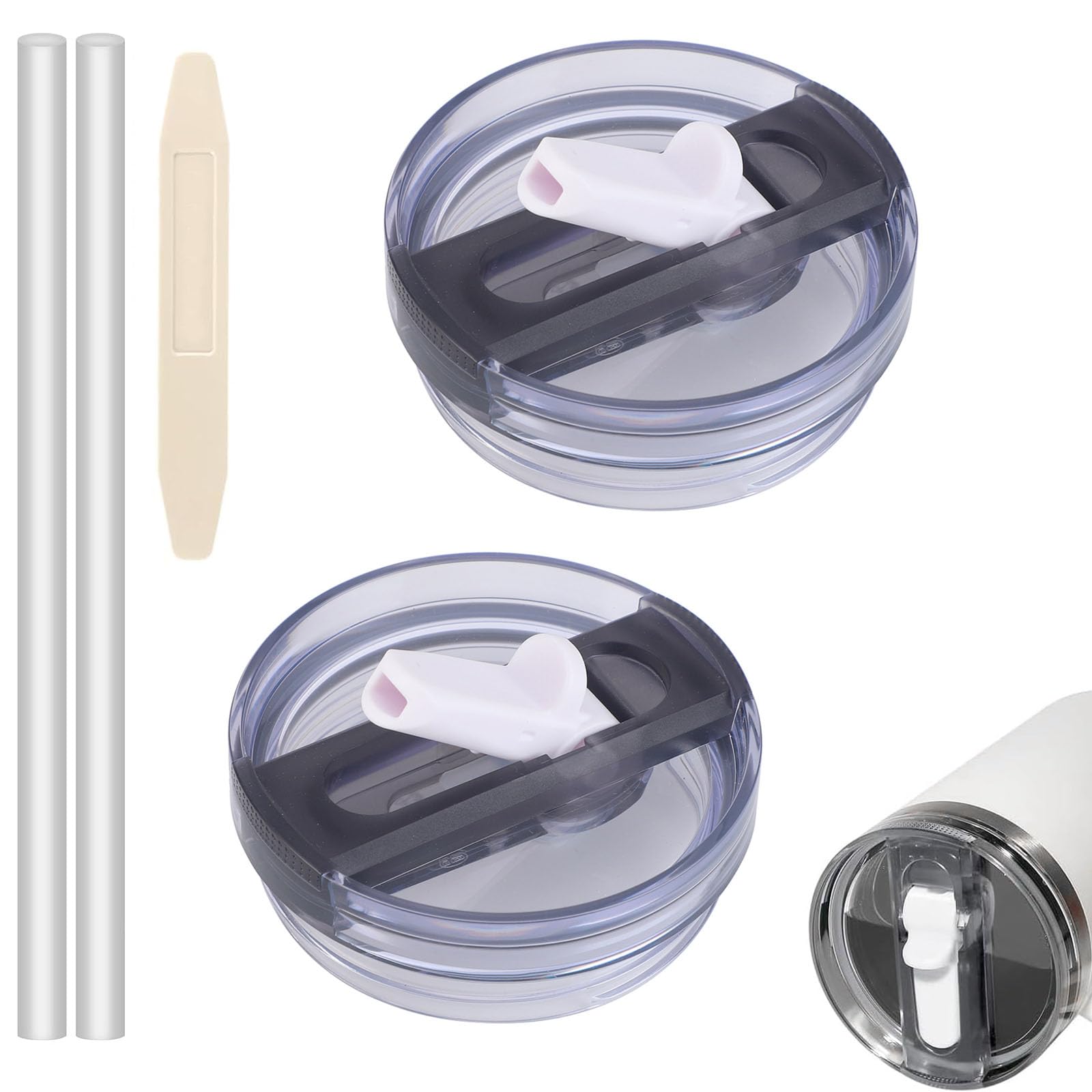 2 Pack Detachable Flip Straw Lid Replacement Fit for 30oz Stanley Quencher and ProTour,Leak Proof Lid,No Spill Tumbler Lids Reusable Replacement for