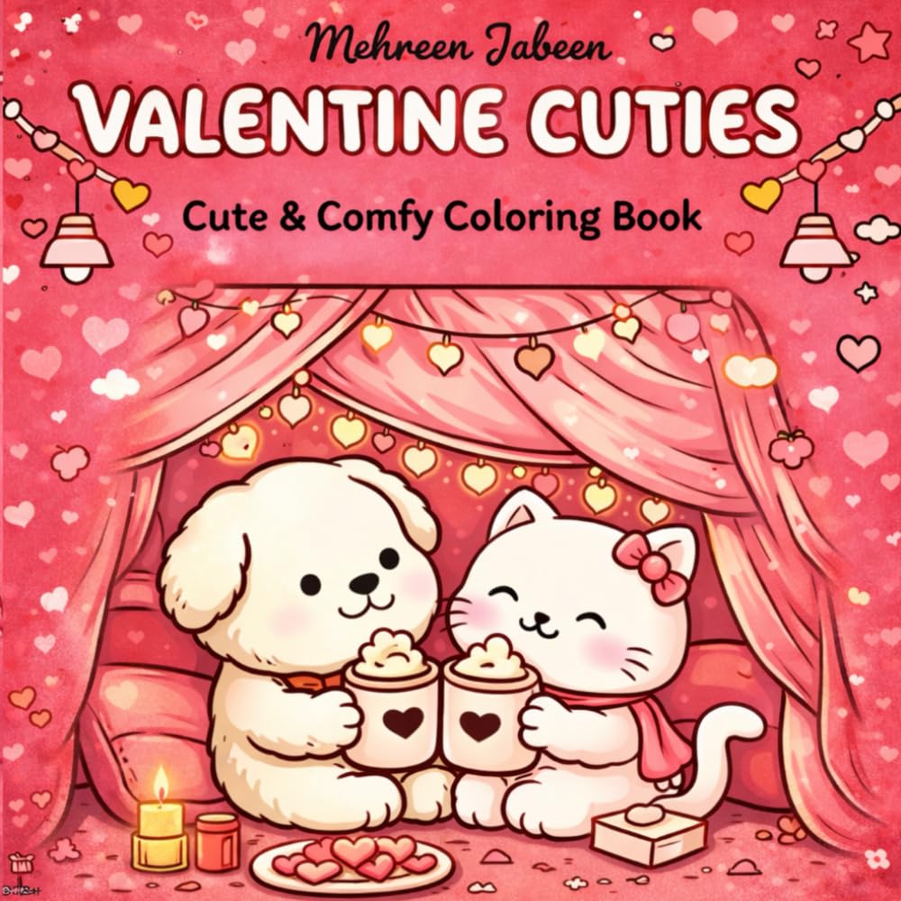Valentine Cuties: Cute & Comfy Coloring Book for Adults ,Teens and Kids, Featuring Adorable Animals, Cozy Valentine Moments, Hearts, Sweet Treats & Cute Love-Themed Scenes
