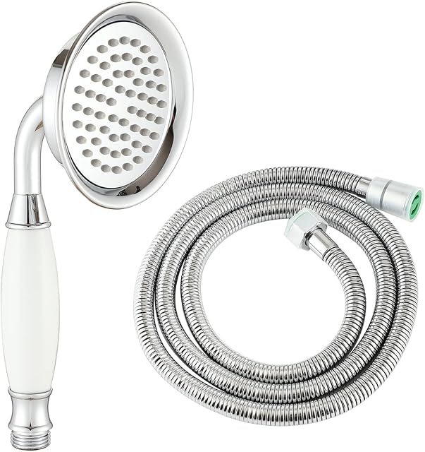Wussh 3.85 Inch Classic Traditional Brass Telephone Hand Shower Head Polished Chrome and Ceramic Handheld Showerheads with 1.5M Hose