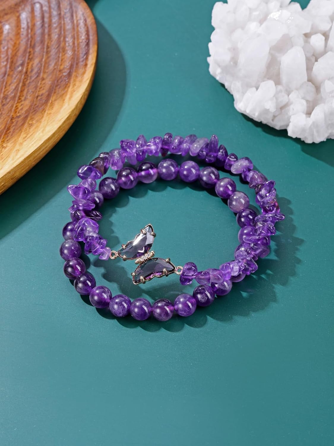 Top Plaza Amethyst Bracelet Healing Crystal Stone Bracelet for Women 8mm Crystal Beads Butterfly Charms Stretch Bracelet Handmade Energy Gemstone Bracelet Jewelry - Image 2