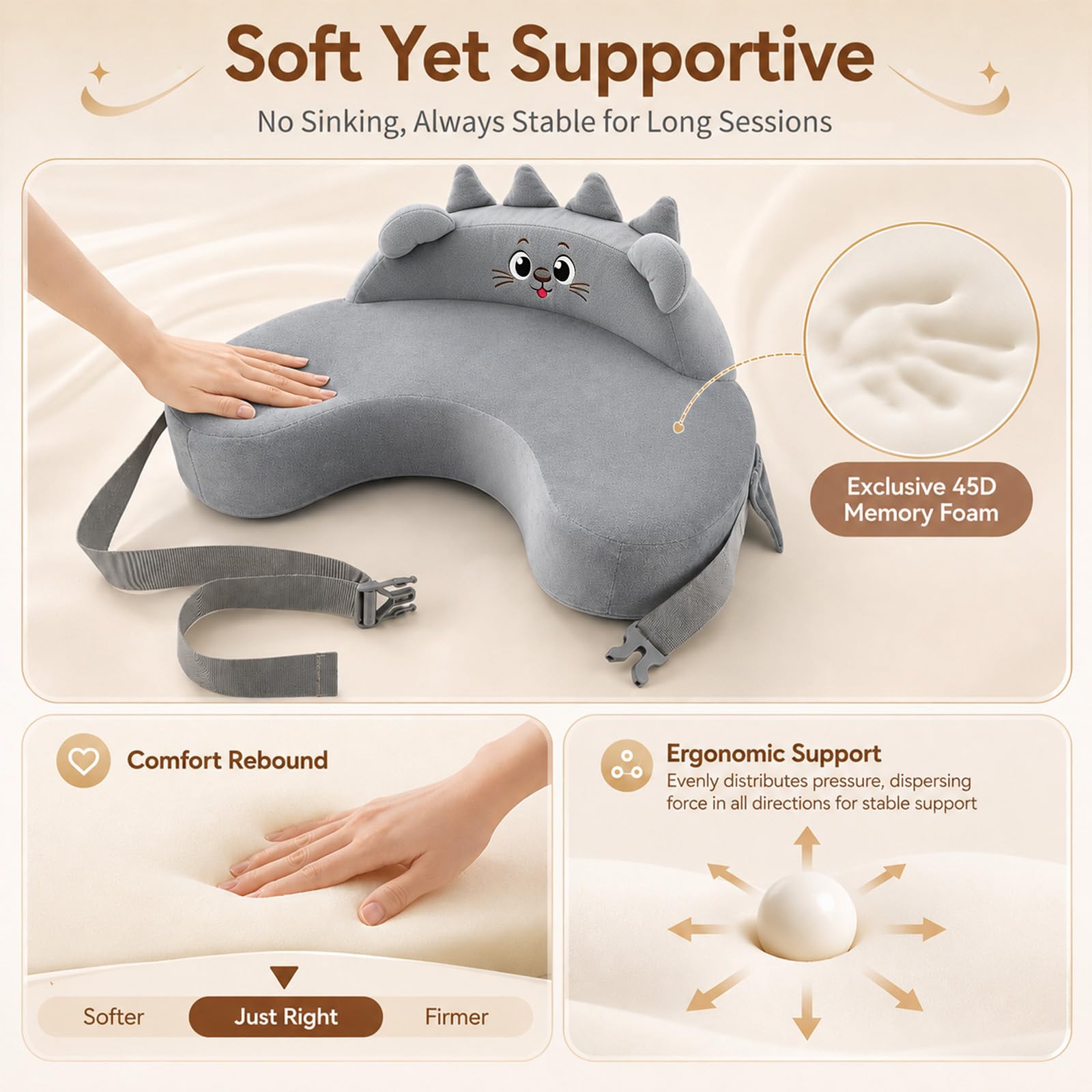 Coussin d'allaitement à Rebord de Sécurité, Petit Coussin d'allaitement en Mousse à mémoire de Forme, réglable avec Housse en Coton Amovible, coussind'allaitement Ergonomique et de Soutien