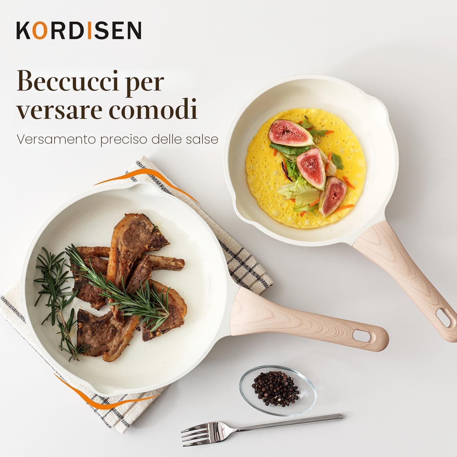 Kordisen Set di Padelle in Ceramica a Induzione 24/28/32 cm, Set di Padelle Antiaderenti, Sane e Atossiche, Senza PFOA e PFAS