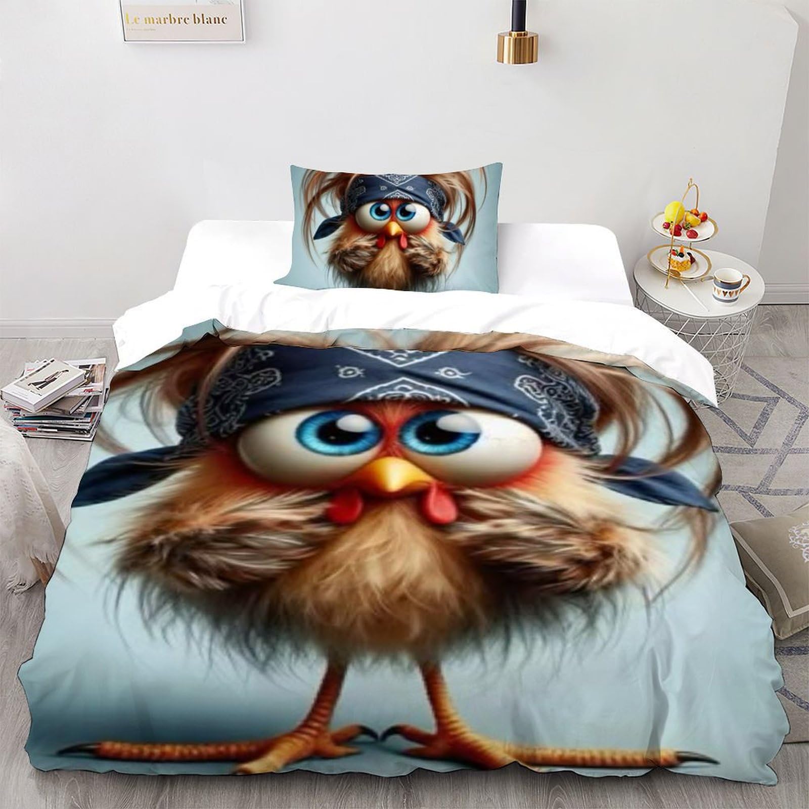 Housse de couette poulet 135x200cm pour décorer la chambre de votre garçon passionné d'animaux