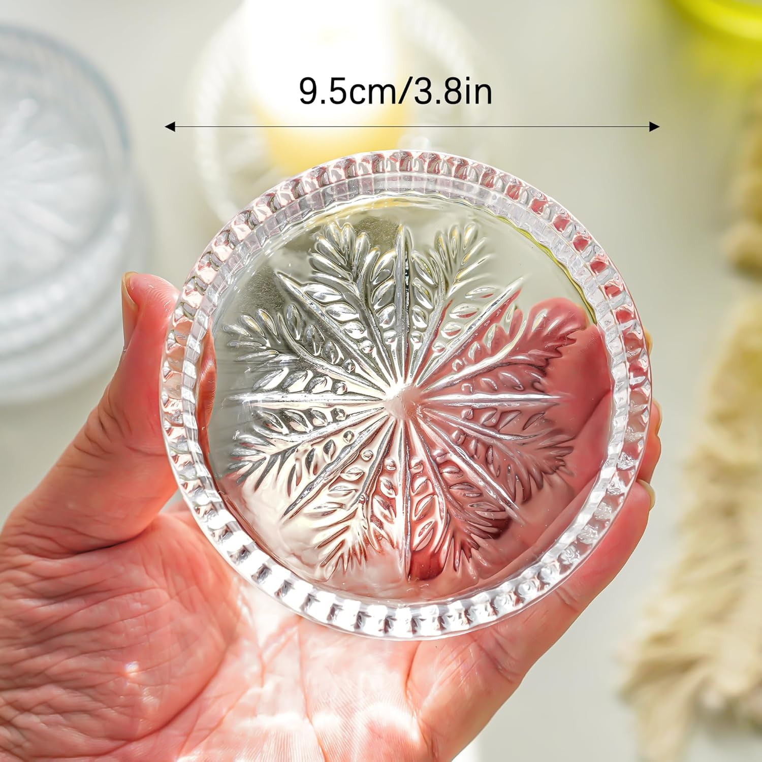 MYNA LIFE (Set of 6) 3.5 Inch Glass Candle Plates Round Votive Candle Holder Coaster Plate, Crystal Glass Candle Holder Plates for Pillar Candles, Clear Glasses Trays for Home Wedding Decoration 1