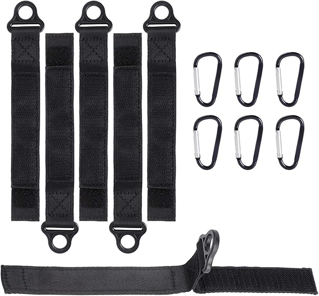 6-Pack Heavy-Duty Storage Straps and 6 carabinerHook and Loop Strap Cable Ties Organizer Fastener Hanging to Store Extension Cables, HosesRopes in Garage and Boat Organization26cm x 2.5 cmBlack