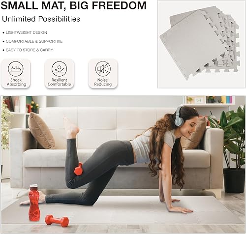 Miniatura 4 de AIRHOP Tapete de gimnasio de 12 x 12 pulgadas de grosor, 18 azulejos de espuma EVA de alta densidad, azulejos de espuma entrelazados para el hogar,