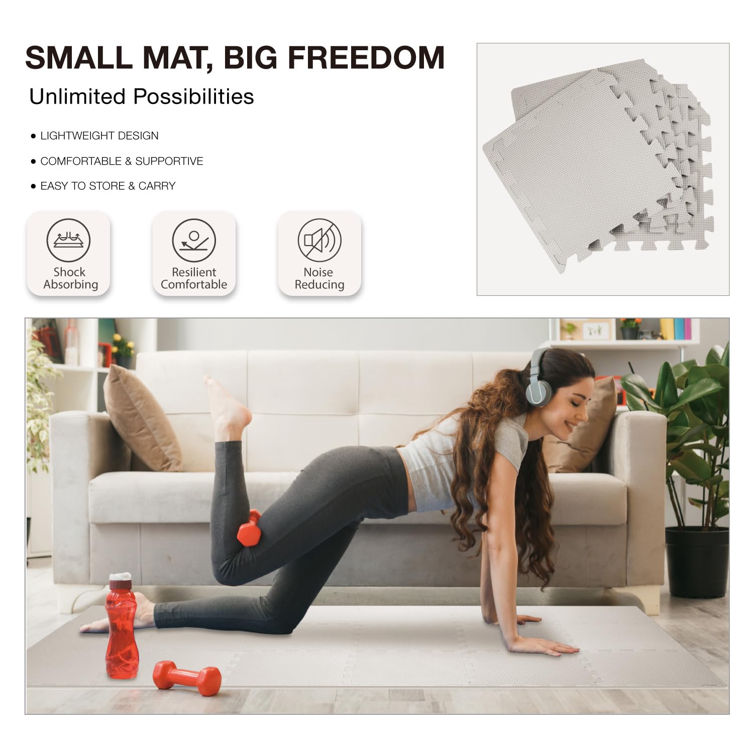 AIRHOP Set da 18 Pezzi Tappeto Palestra Puzzle in EVA ad Alta Densità, Ammortizzante e Antiscivolo, Ideali per Fitness, Yoga e Sport, Perfetti per Home Gym e per il Pavimento della Palestra, 30x30 cm