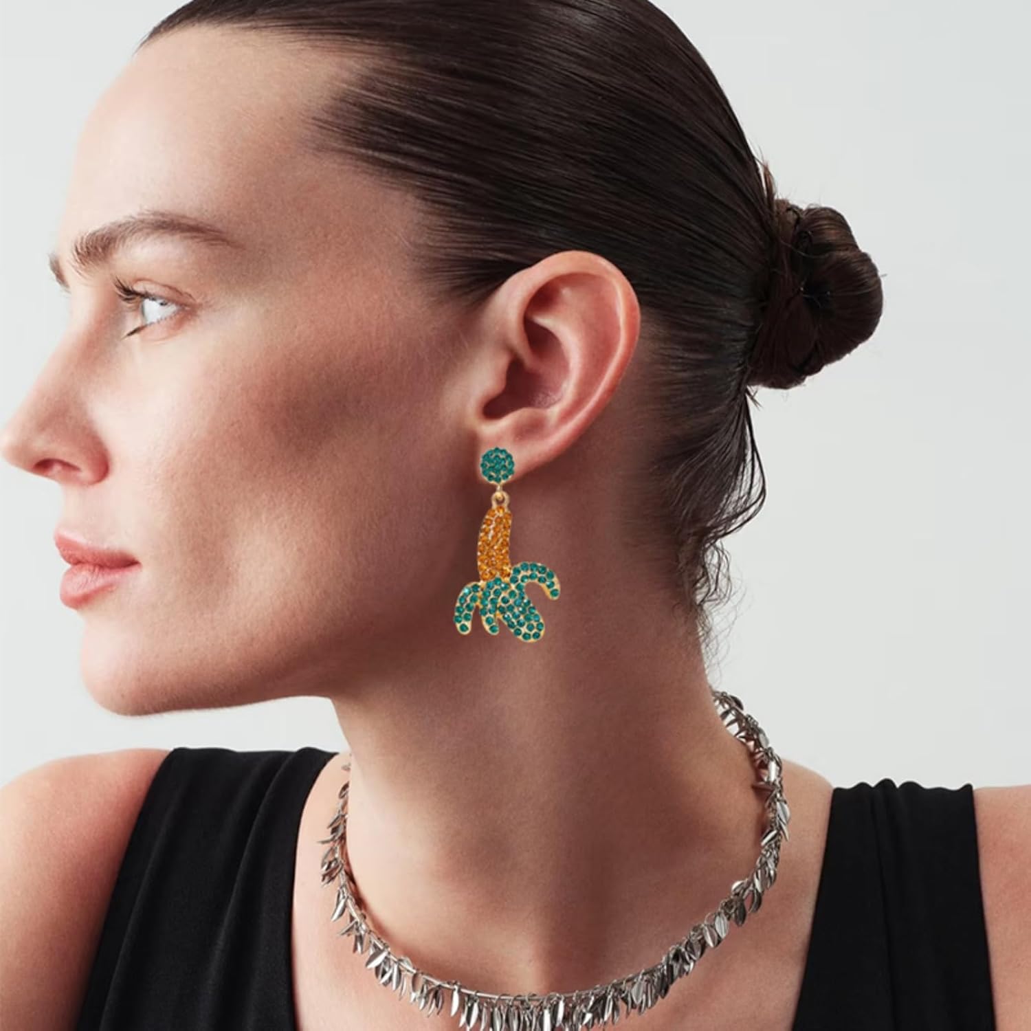 Rhinestone Banana Earrings for Women Fashion Pearl Crystal Yellow Fruit Dangle Earrings Hypoallergenic, Cute Banana Drop Studs Earrings Summer Jewelry Gifts - Image 4