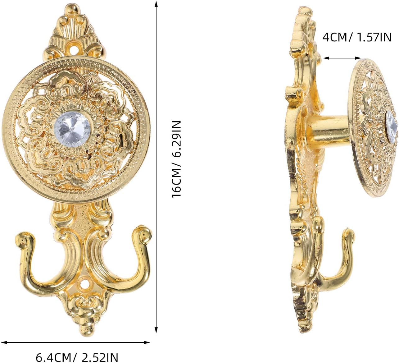 2pcs Crystal Curtain Holdback Hooks with Gold Finish and Bling Sconce Beads, Decorative Window Drapery Holders for Elegant Room and Home Wall Accent