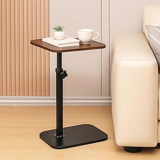 ONEIN C Shaped Side Table for Sofa Couch Bed, Adjustable Small End Table for Living Room Bedroom Bathtub, Wooden & Stable,...