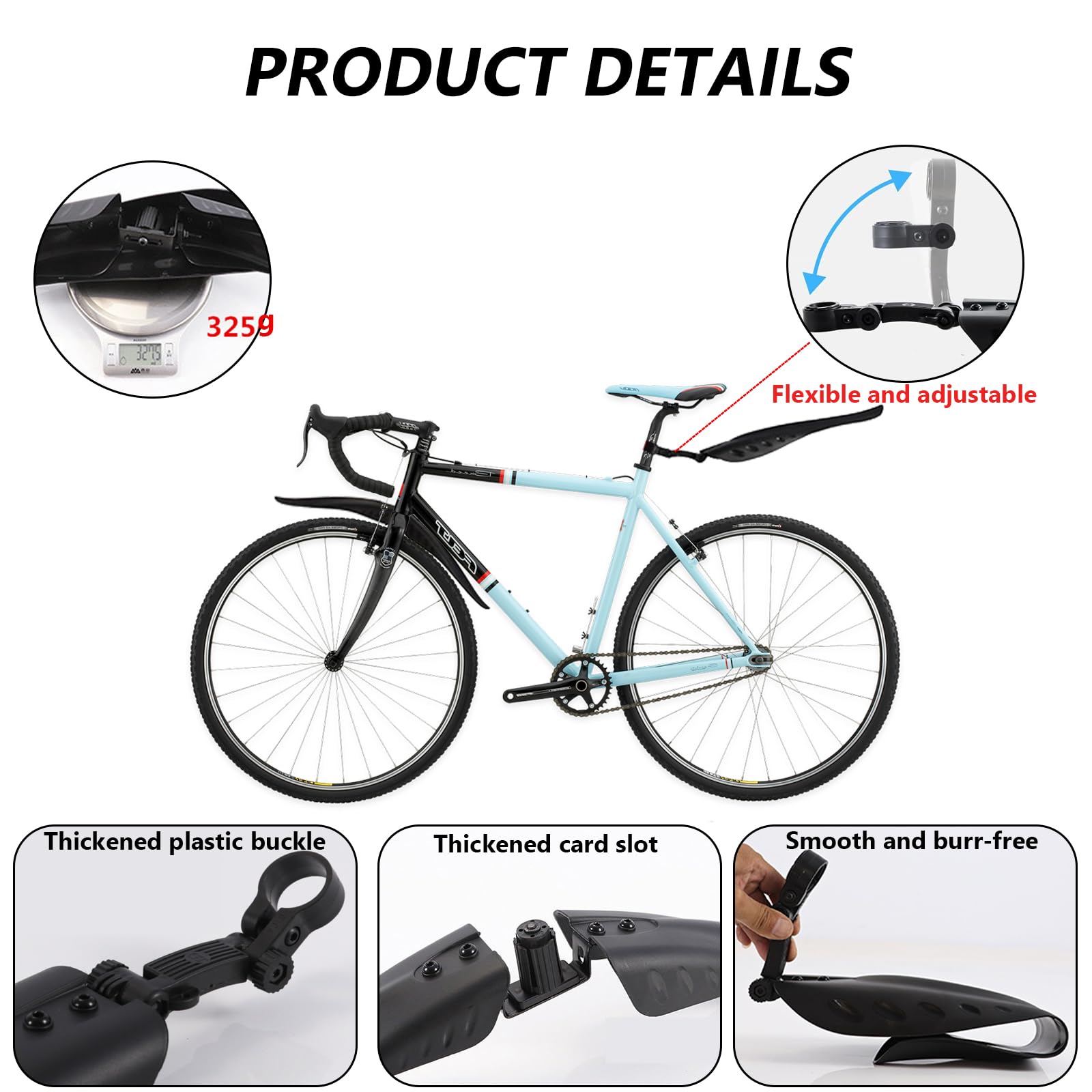 Quixotical Bicycle Mudguards, Adjustable Bicycle Fenders, Portable Front and Rear Mud Guards - Image 3