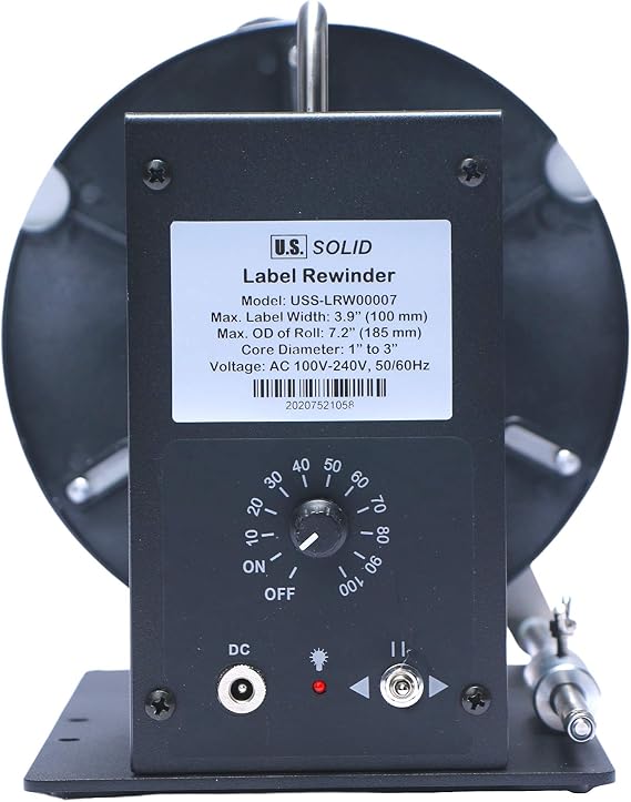 U.S. Solid Automatic Label Rewinder Machine, Label Rewinding Machine for Label Printers, Adjustable Core Holder 1 - 3, Max Label Width 4.7, Roll Diameter 7.2
