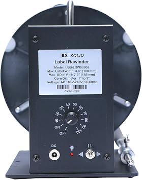 U.S. Solid Automatic Label Rewinder Machine, Label Rewinding Machine for Label Printers, Adjustable Core Holder 1 - 3, Max Label Width 4.7, Roll Diameter 7.2