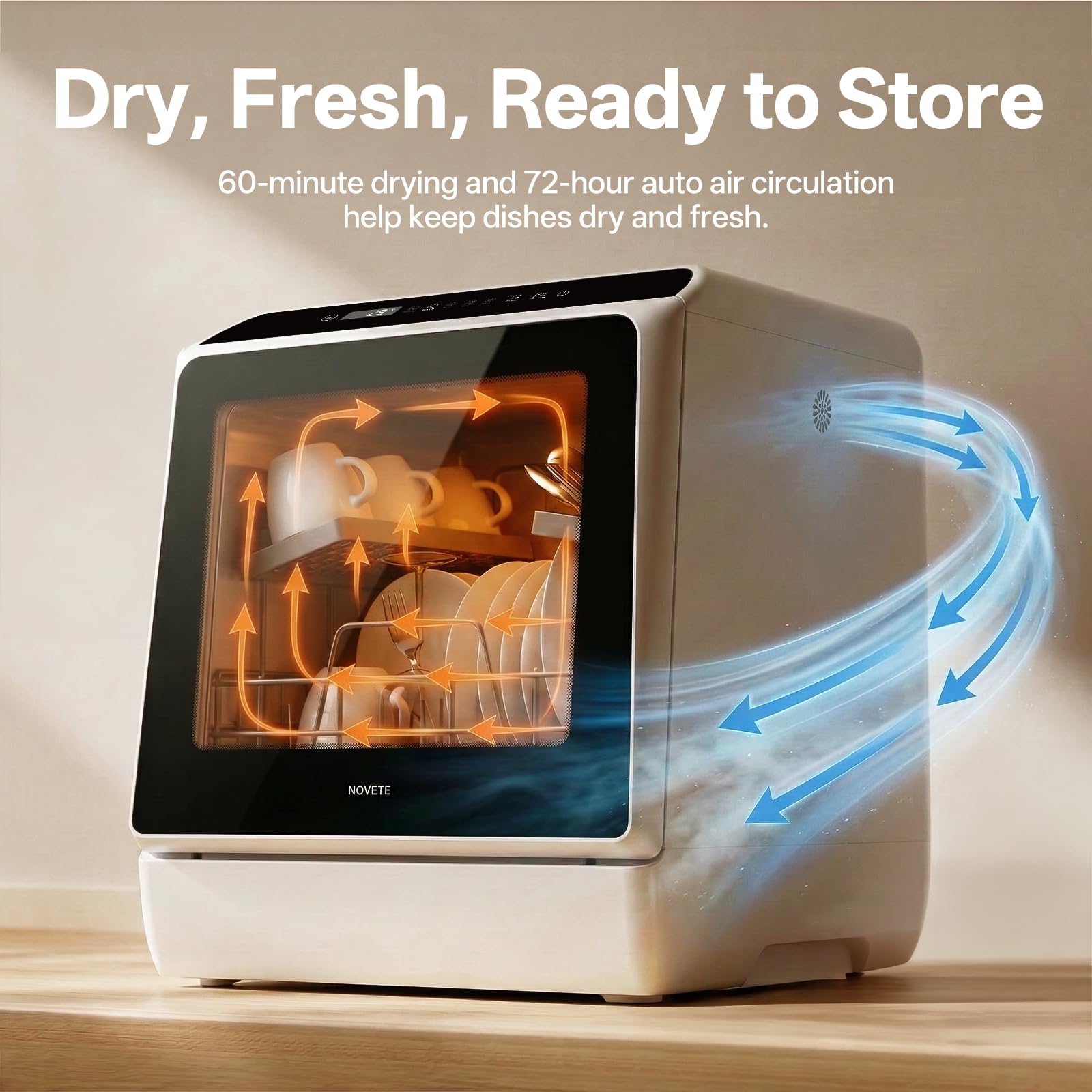 NOVETE Portable Countertop Dishwashers Compact Dishwashers with 5L Built-in Water Tank & Inlet Hose 5 Washing Programs Baby Care Air-Dry Function and LED Light for Small Apartments product thumbnail 6