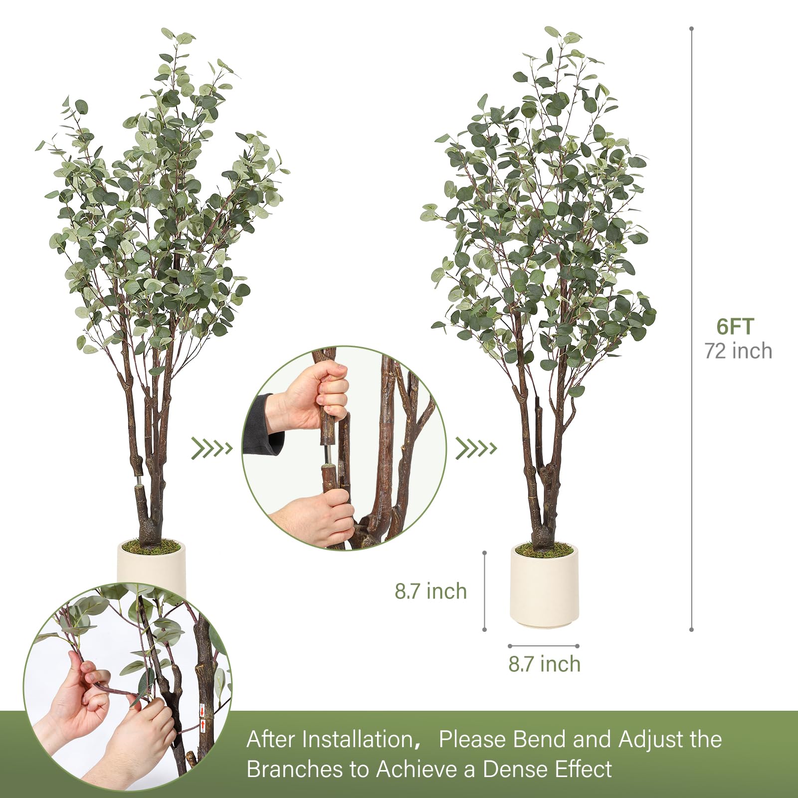 Garvee Künstlicher Eukalyptusbaum Indoor Mit 50 LED Lichtern,180 cm Kunstpflanzen Groß Kunstbaum Im Topf Für Indoor Outdoor Home Schlafzimmer Büro Garden Dekoration