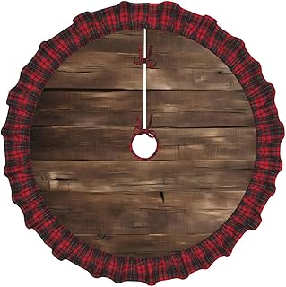 Rustic Old Barn Wood Large Christmas Tree Skirt Xmas Tree Skirt for Holiday Ornaments Party Home Indoor Decorations