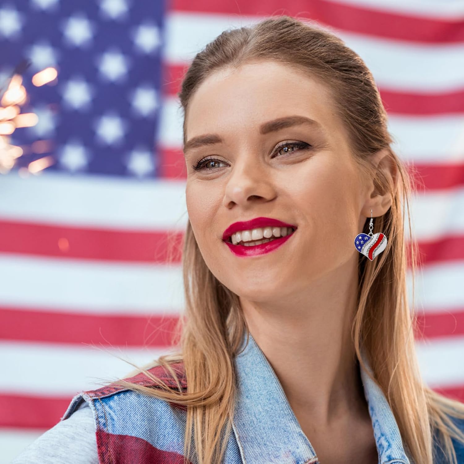 American Flag Earrings - Red, White & Blue Patriotic Earrings for Women & Girls - Independence Day Accessories - Image 7