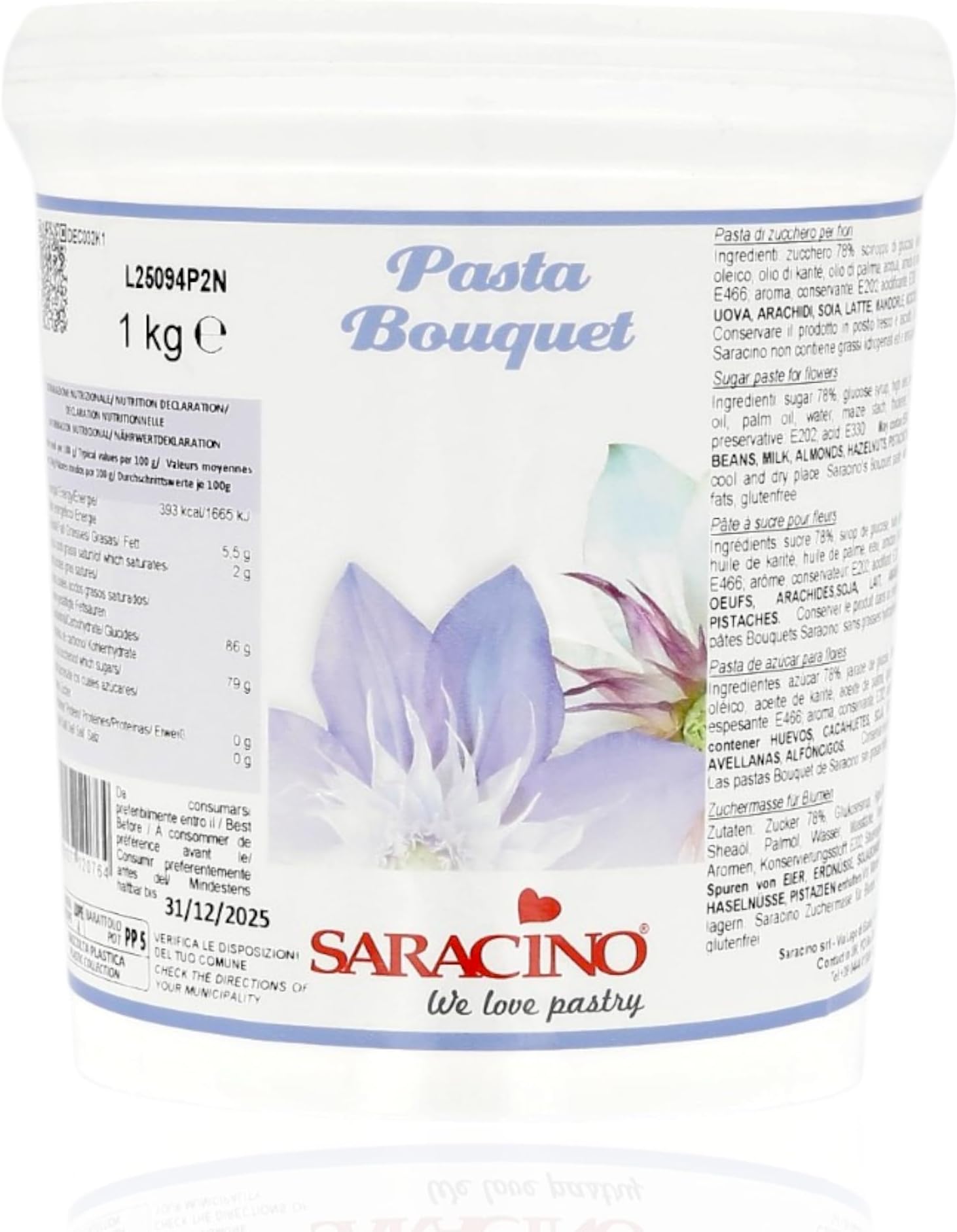 Saracino Sugar Paste Bouquet Modelling Paste for Sugar Flowers Gluten Free 1 KG Made in Italy